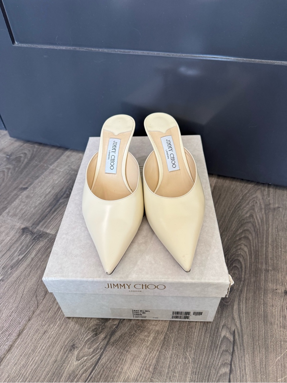 Jimmy Choo Cream Pointed Leather Slip-On Mules